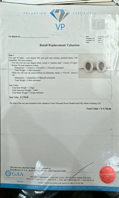 Burma No Heat Ruby and Diamond Studs in 18ct RG