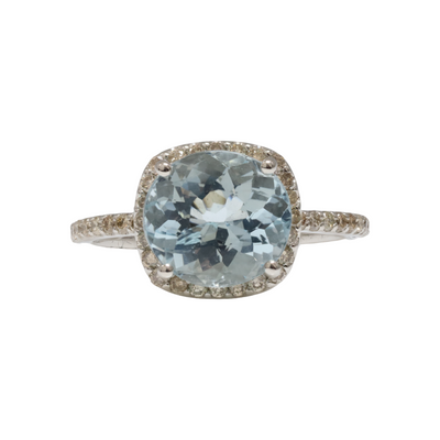 Aquamarine and Diamond Ring in Platinum