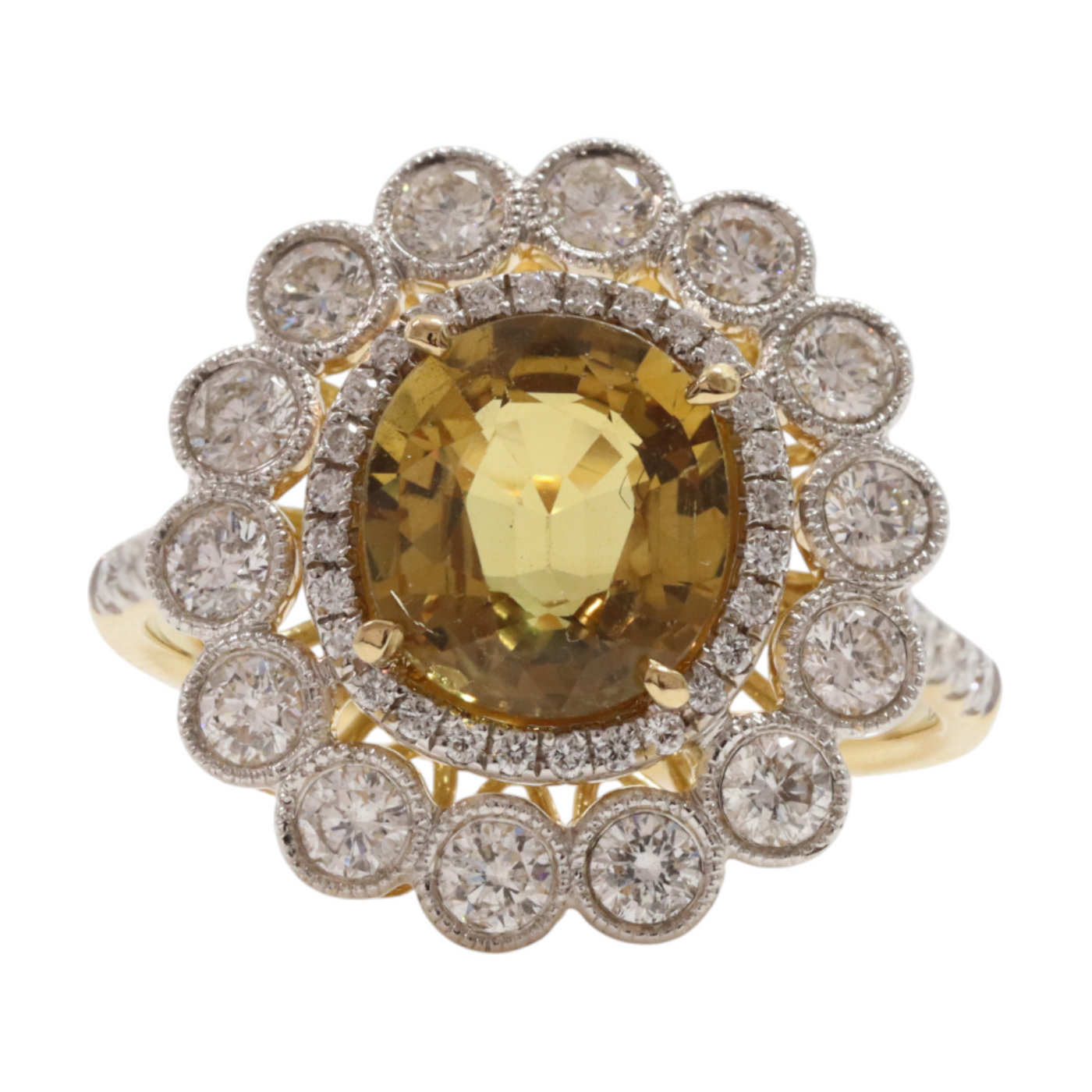 Chrysoberyl GIA certified and Diamond in 18ct YG ring