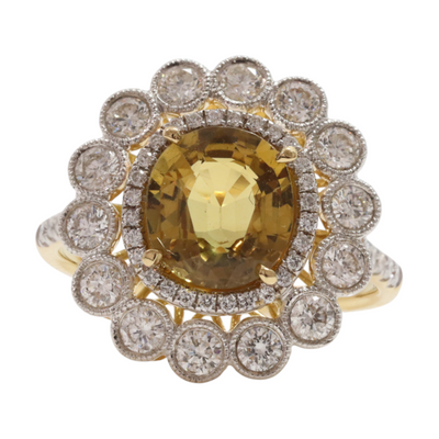Chrysoberyl GIA certified and Diamond in 18ct YG ring