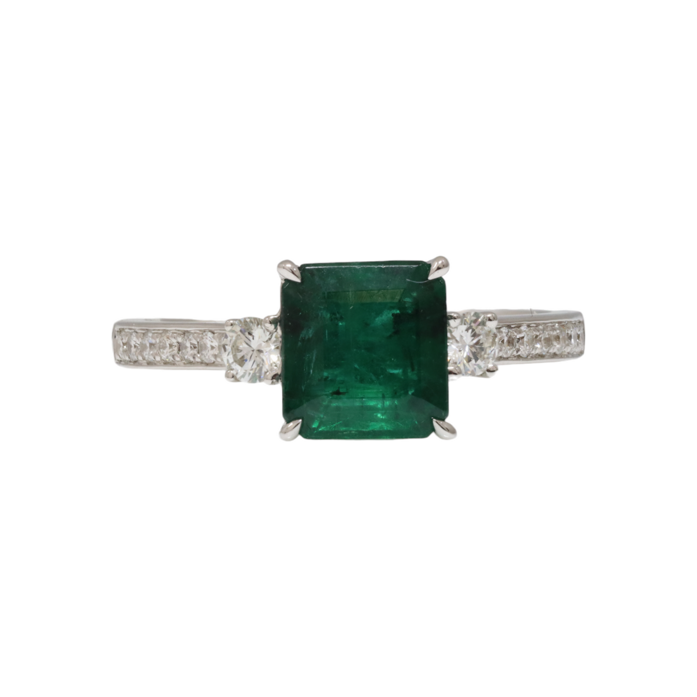 18ct White Gold Zambian Emerald and Diamond Ring
