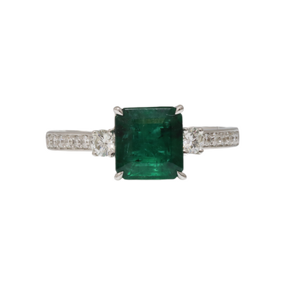 18ct White Gold Zambian Emerald and Diamond Ring