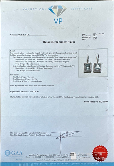 18ct White Gold Aquamarine and Diamond Earrings