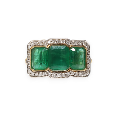 18ct Yellow Gold Emerald and Diamond trilogy Rings
