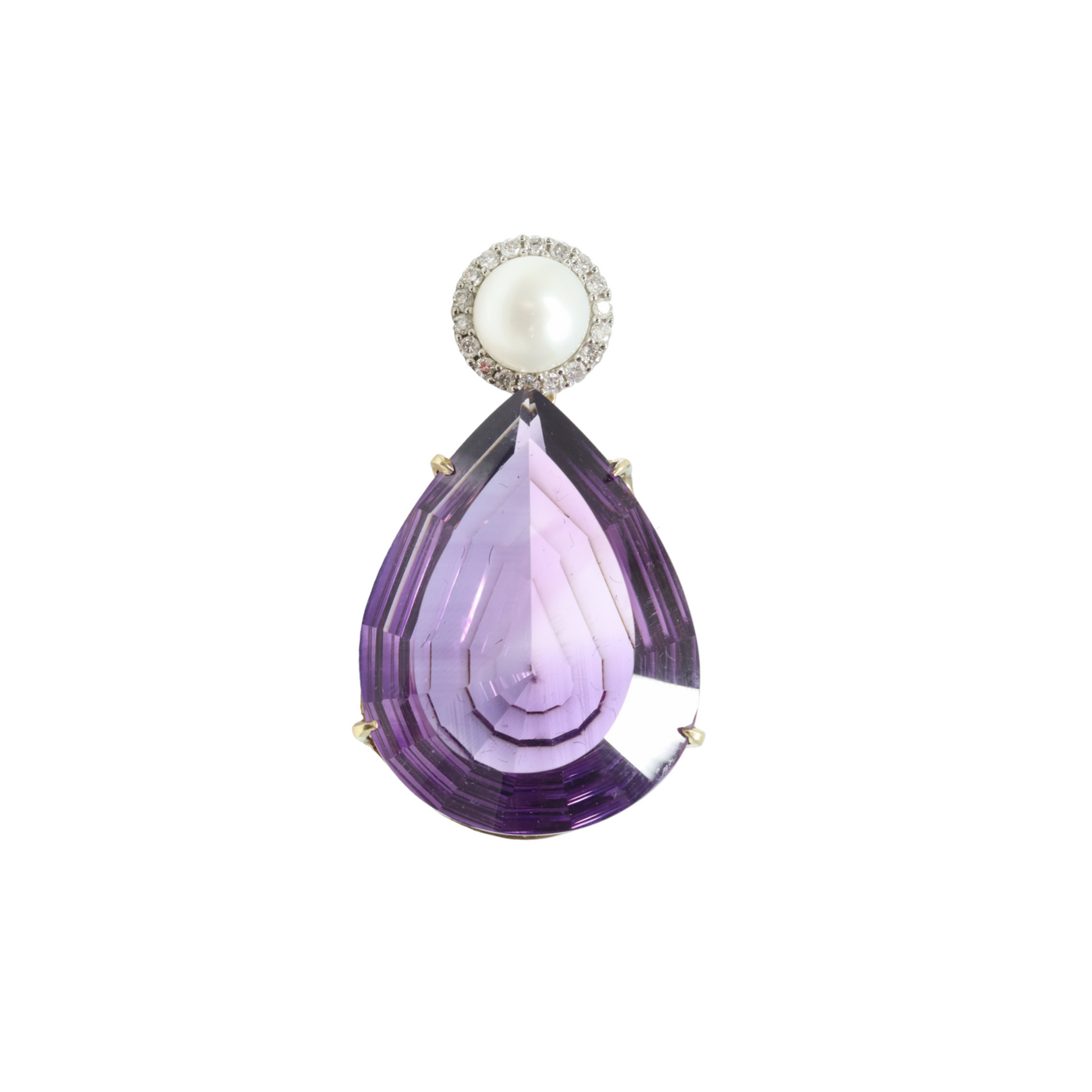 18ct White Gold Amethyst, Pearl and Diamond Pendant