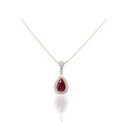 18ct Rose Gold Ruby and Diamond necklace and Pendant