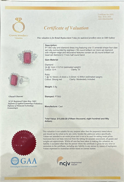 Platinum Ruby and Diamond Ring