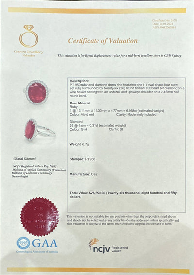 Platinum Ruby and Diamond Ring