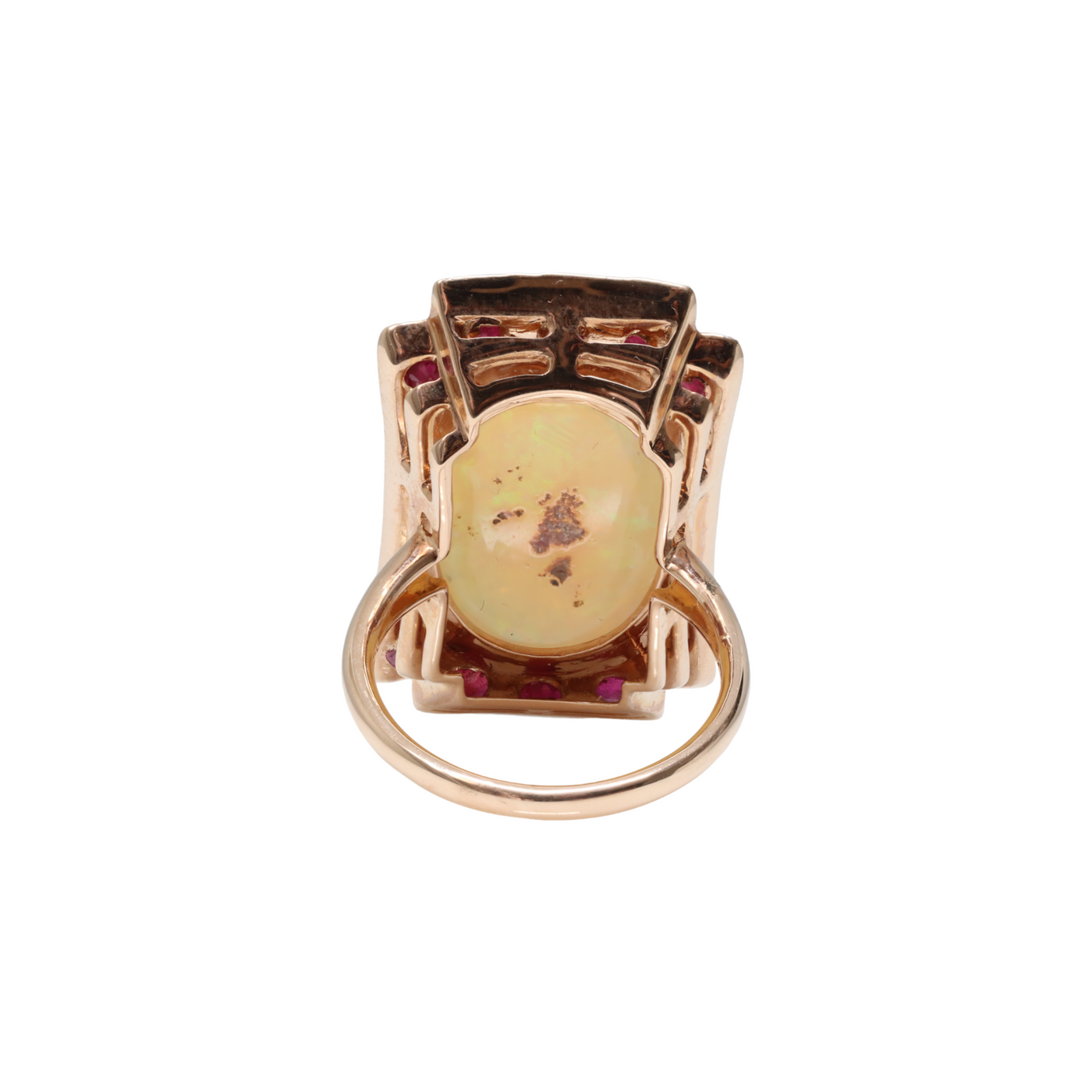 14ct Rose Gold Opal and Ruby dress ring