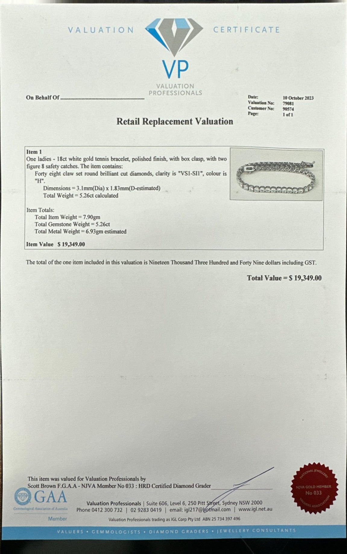 5.26ct WG Diamonds Tennis Bracelet in 18ct