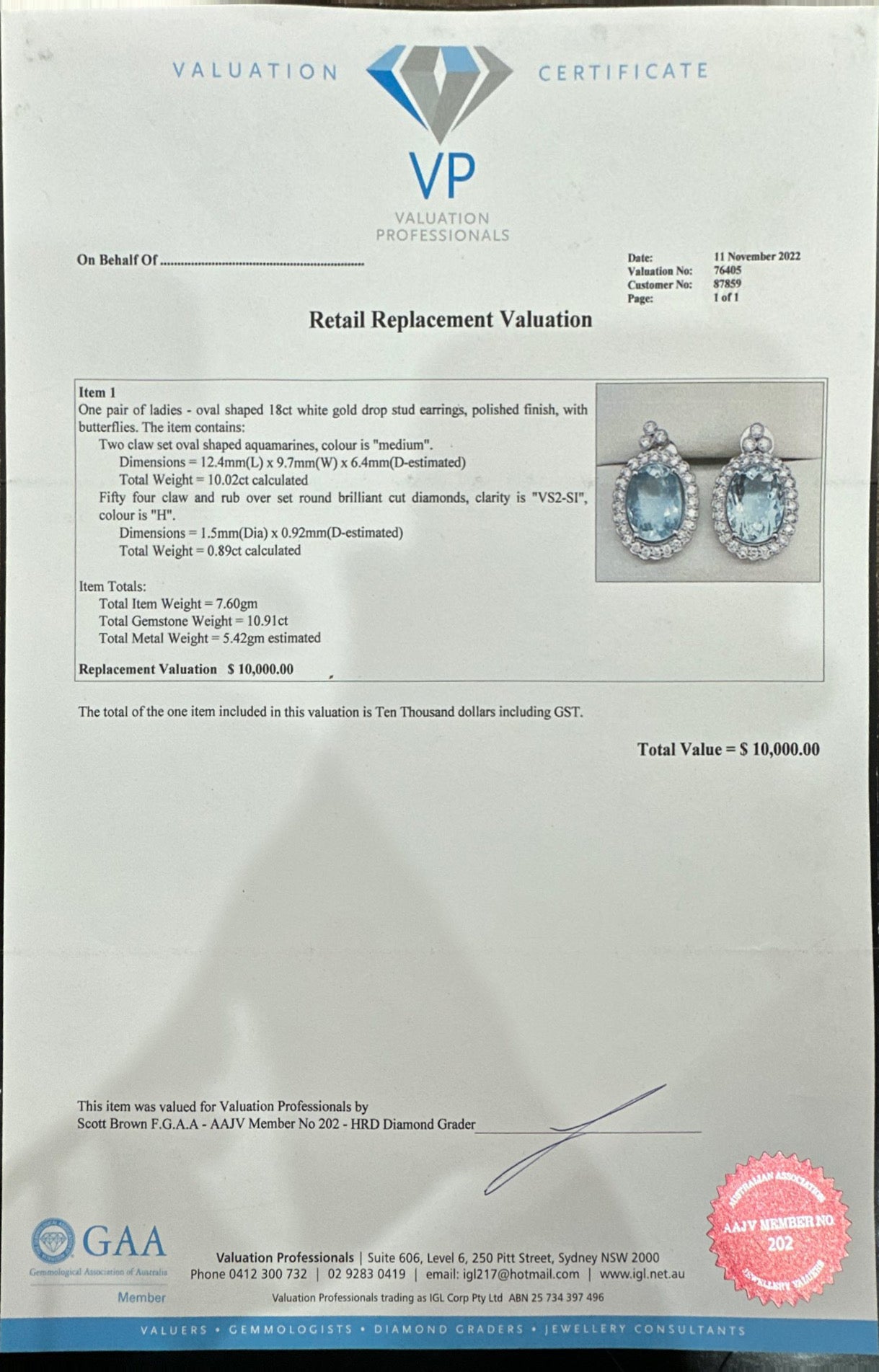 18ct WG Aquamarine and Diamond Earrings