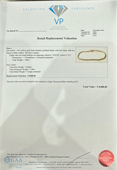 1.86ct YG Diamond Tennis Bracelet im 14ct