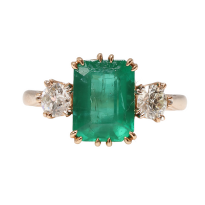 18ct Rose Gold Emerald and Diamond Trilogy Ring