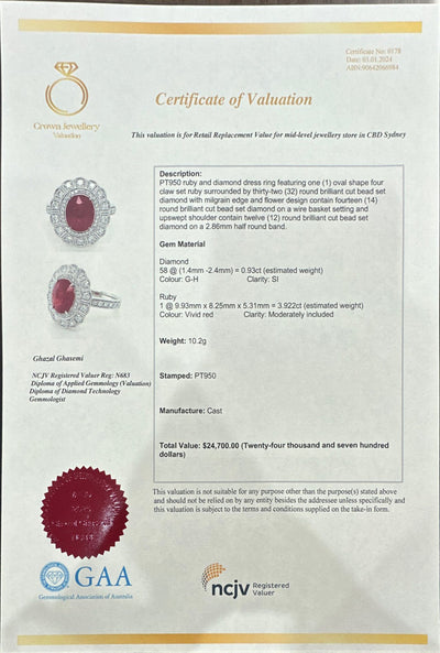 Platinum Ruby and Diamond Ring