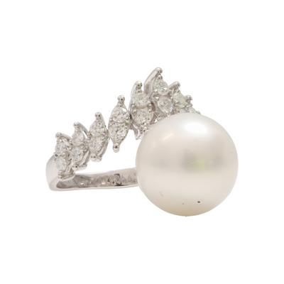 Pearl and Diamond Ring in 18ct WG