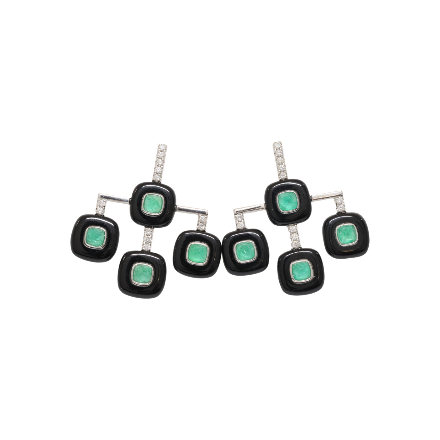 Colombian Cabachons, Diamond and Onyx in eighteen karat white gold