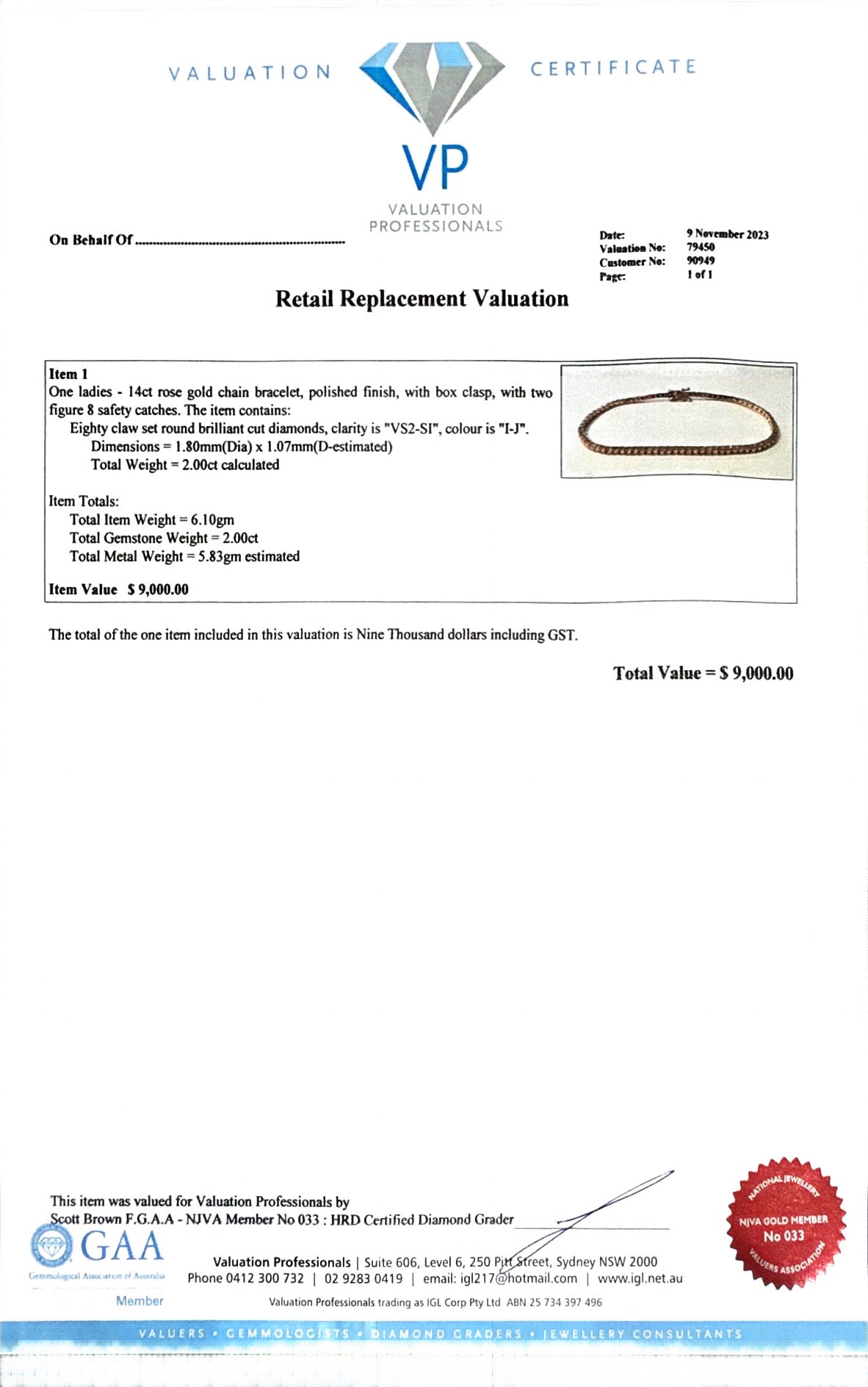 2ct RG Diamond Tennis Bracelet in 18ct