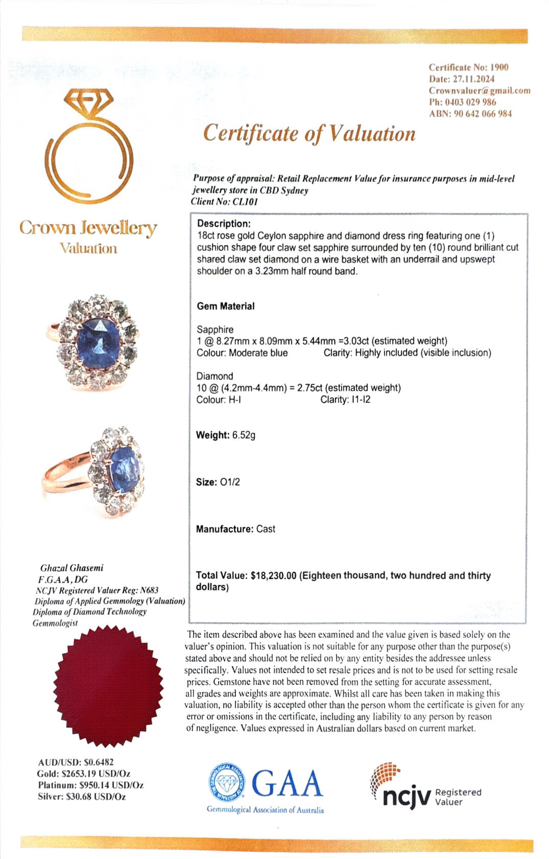 Ceylon Sapphire and Diamonds in 18ct Rose Gold