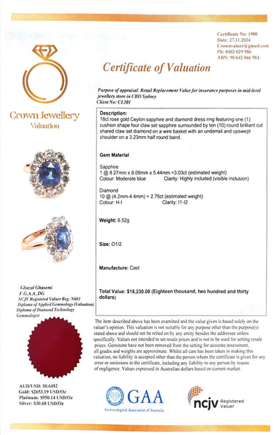 Ceylon Sapphire and Diamonds in 18ct Rose Gold