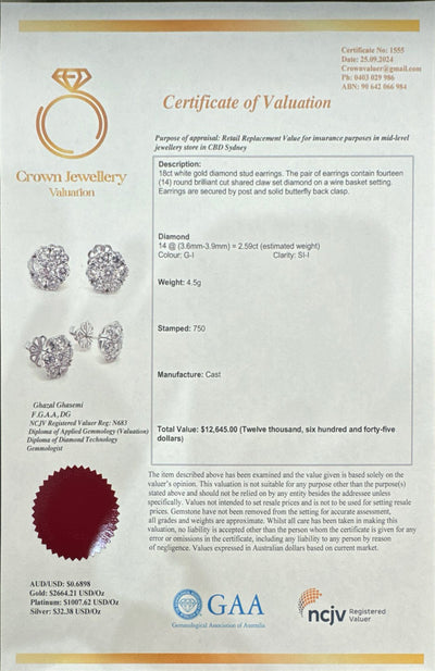 18ct White Gold Flower Cluster Diamond Stud Earrings