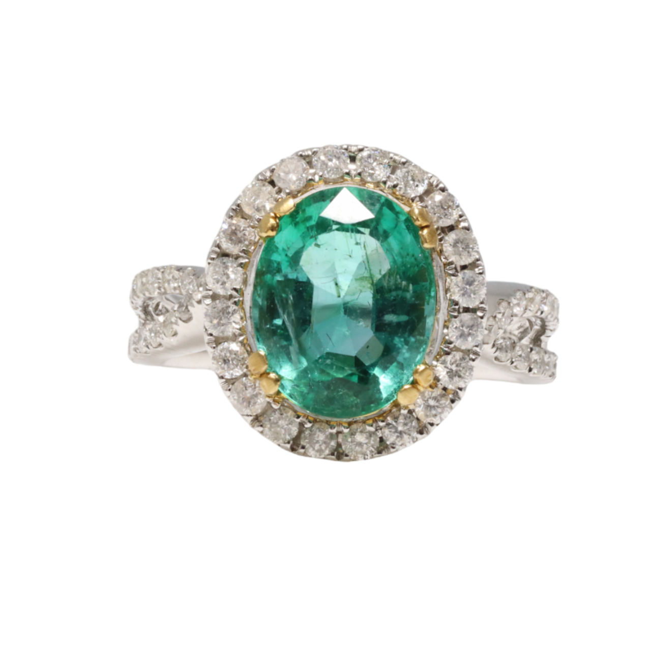 18ct White Colombian Emerald and Diamond Dress Ring