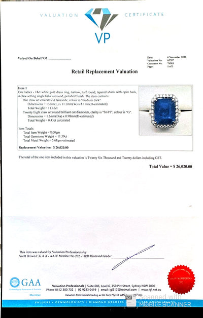 18ct White Gold Tanzanite and Diamond Ring