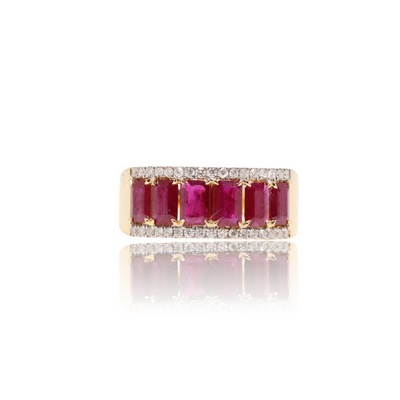 18ct yellow gold ruby and diamond straight eternity ring
