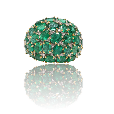 18ct White gold Dome Emerald and diamond ring