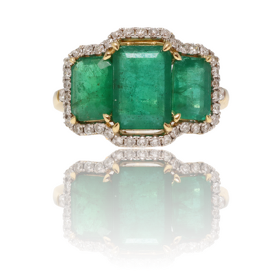 18CT Yellow Gold Trilogy Emerald and Diamond Ring
