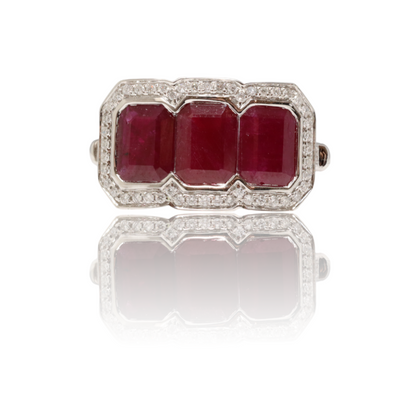 14ct white gold trilogy ruby and diamond ring