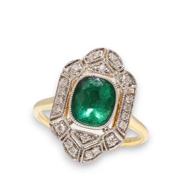 18CT Yellow Gold Emerald and Diamond Ring