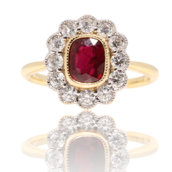 18CT Yellow Gold (NO HEAT) Ruby and Diamond ring