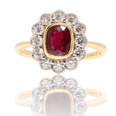 18CT Yellow Gold (NO HEAT) Ruby and Diamond ring