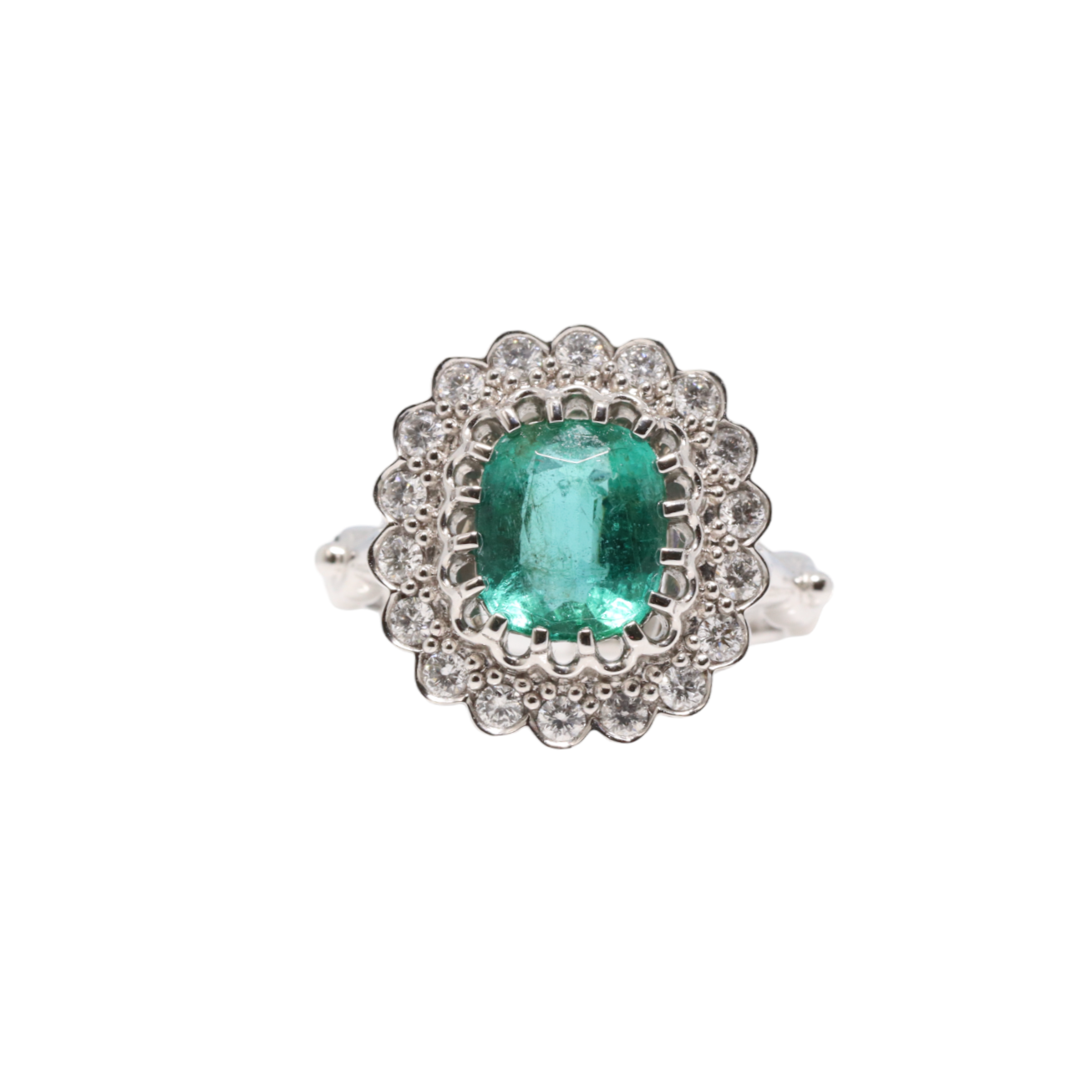 Platinum Art Deco style Emerald and Diamond ring