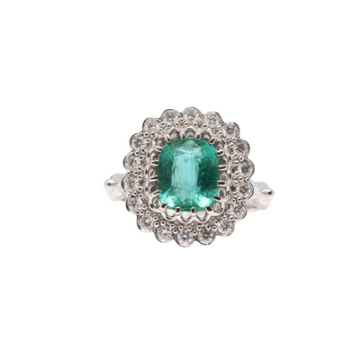 Platinum Art Deco style Emerald and Diamond ring
