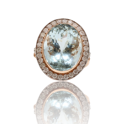 14CT Rose Gold Aquamarine and Diamond Ring