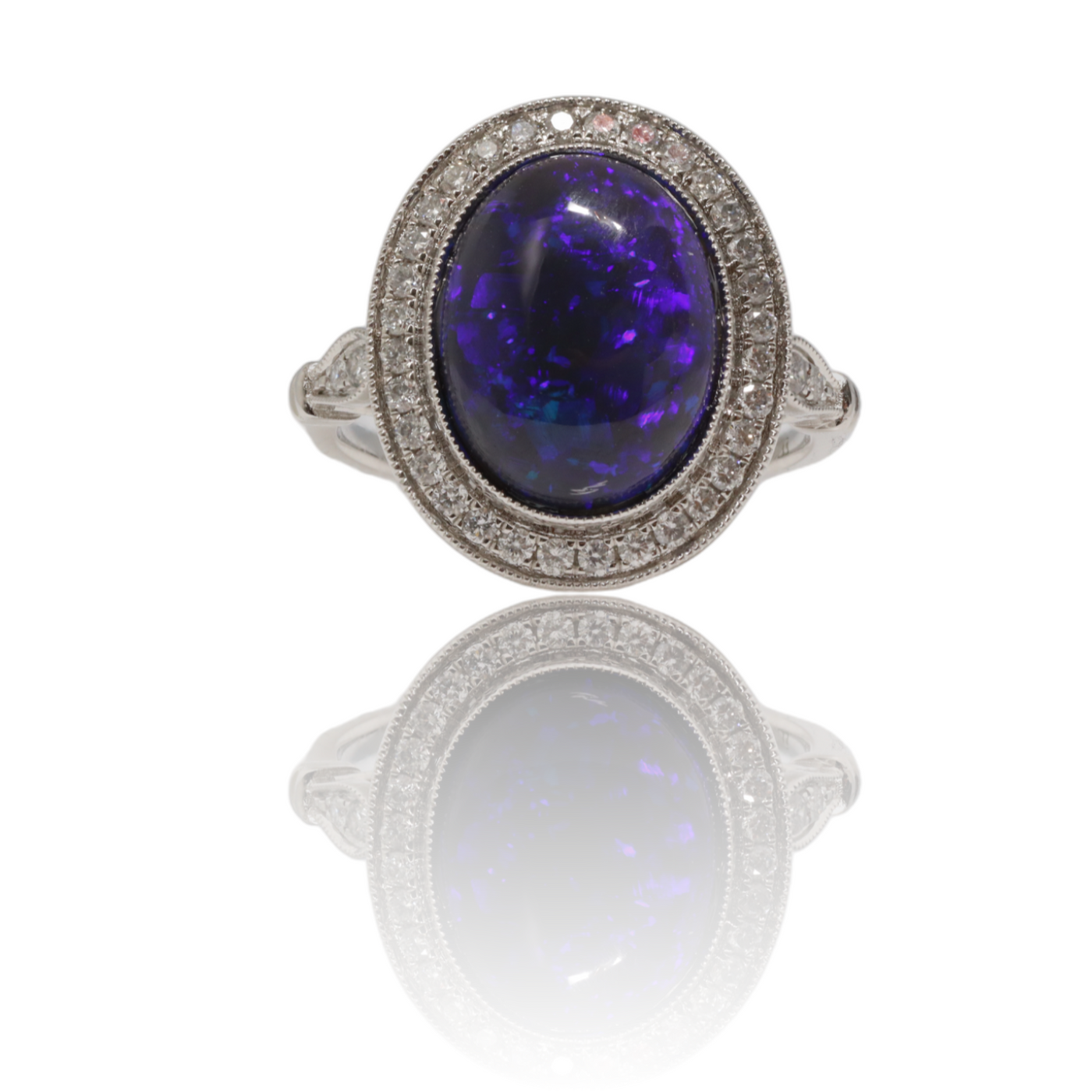 18CT White Gold Opal and Diamond Ring