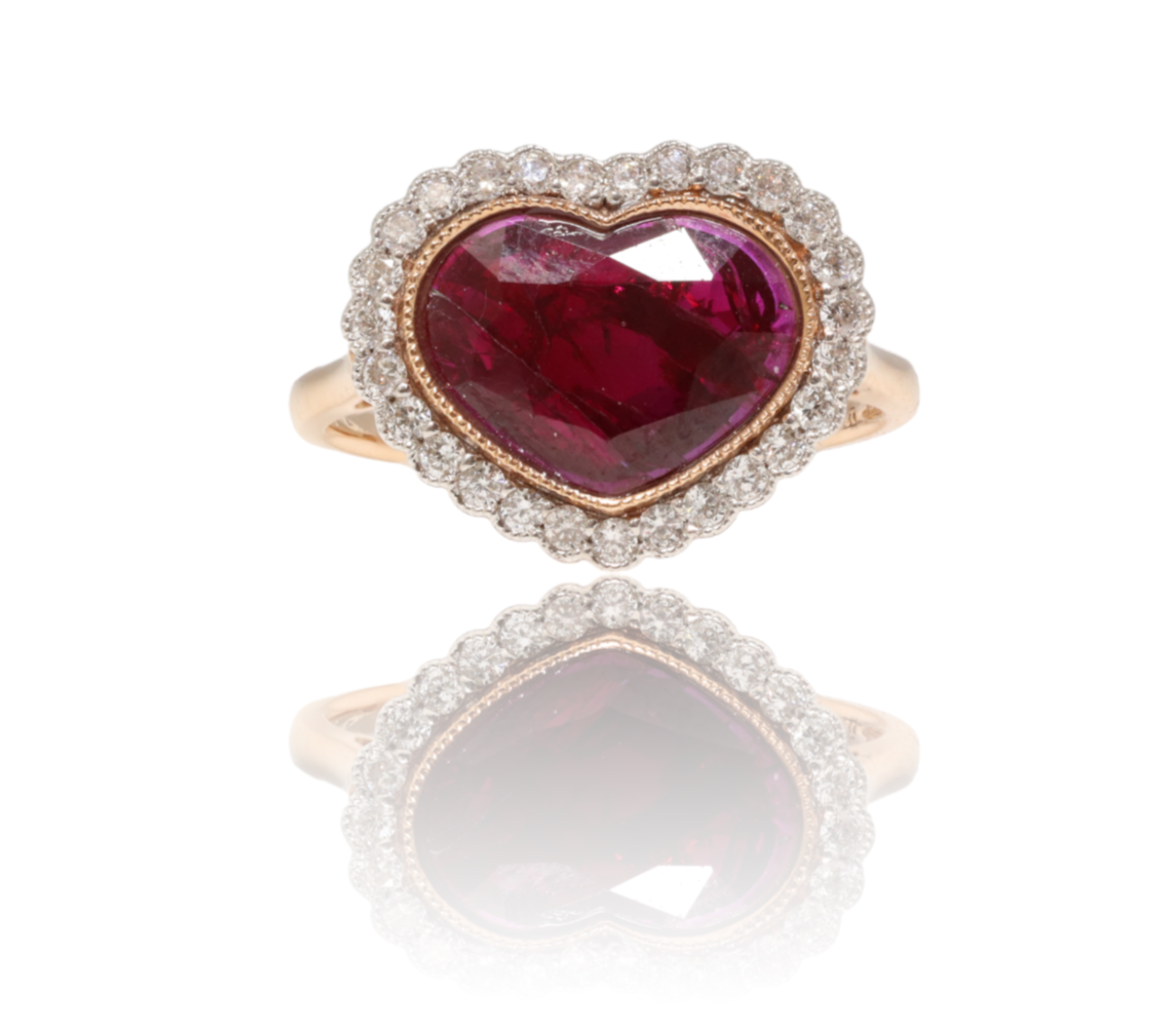 18ct rose gold Ruby (no heat) and Diamond ring