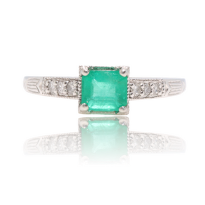 Platinum Emerald and Diamond Ring
