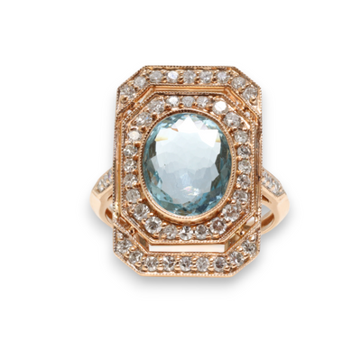 18CT rose gold Aquamarine and diamond ring