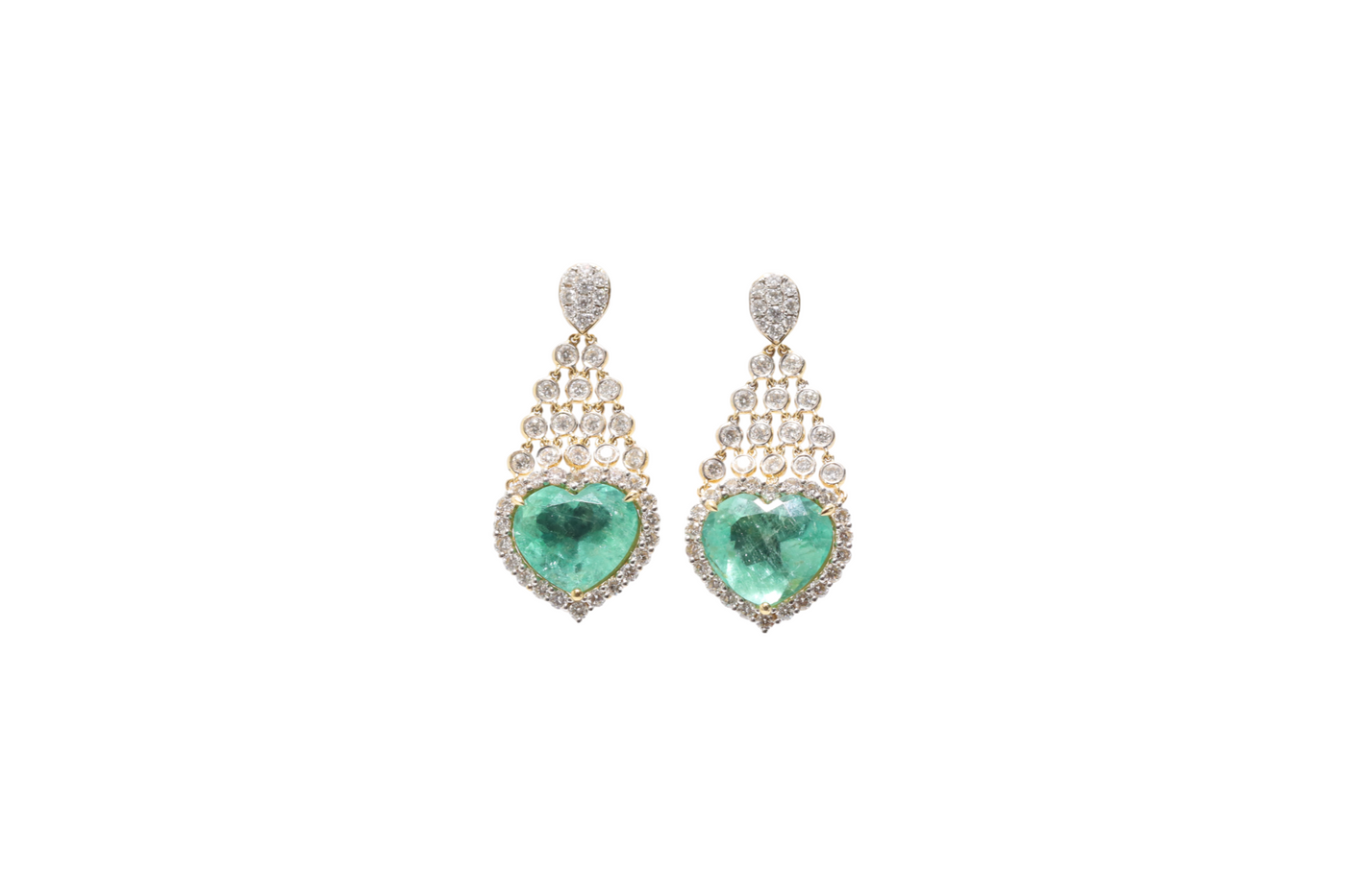 'Heart' 18CT yellow gold colombian emerald and diamond earrings