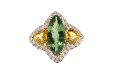 18CT White Gold Marquise Tourmaline, Yellow Sapphire and Diamond Ring