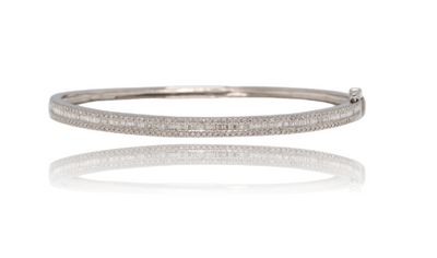 18CT White Gold Diamond Tapered Baguette Hinged Bangle