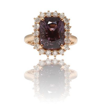 18ct rose gold GRS certified Spinel and Diamond ring