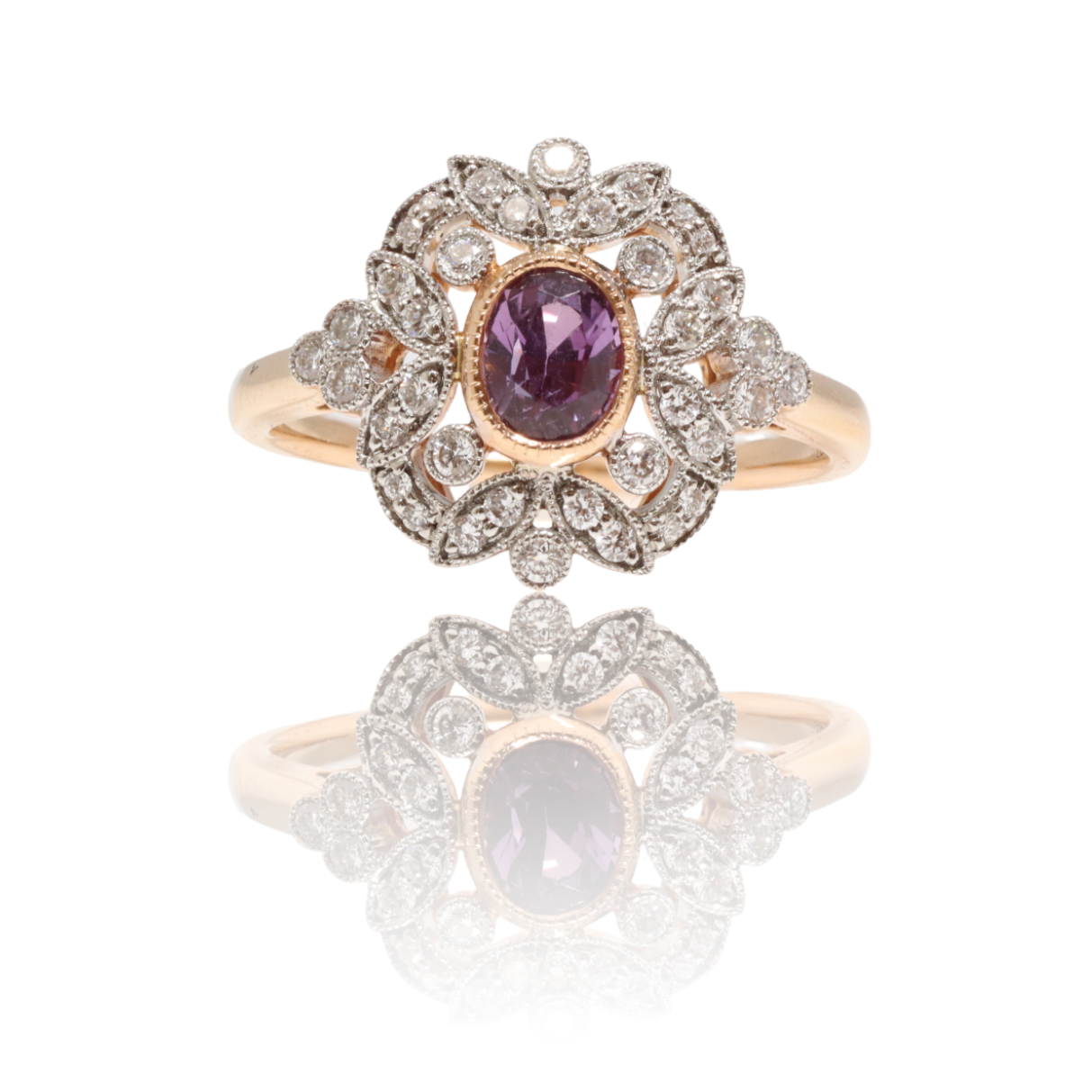 18CT Rose Gold (No Heat) Pink Sapphire and Diamond Ring