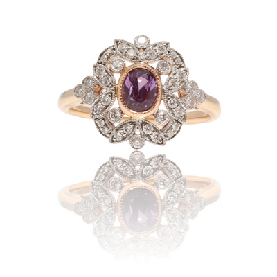 18CT Rose Gold (No Heat) Pink Sapphire and Diamond Ring