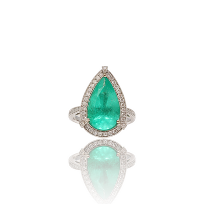 18CT white gold Colombian Pear emerald and diamond ring