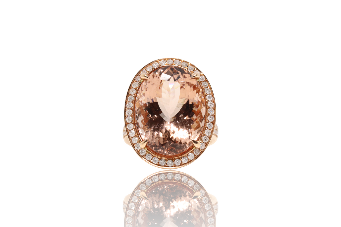 18CT Rose Gold Oval Morganite and Diamond Ring