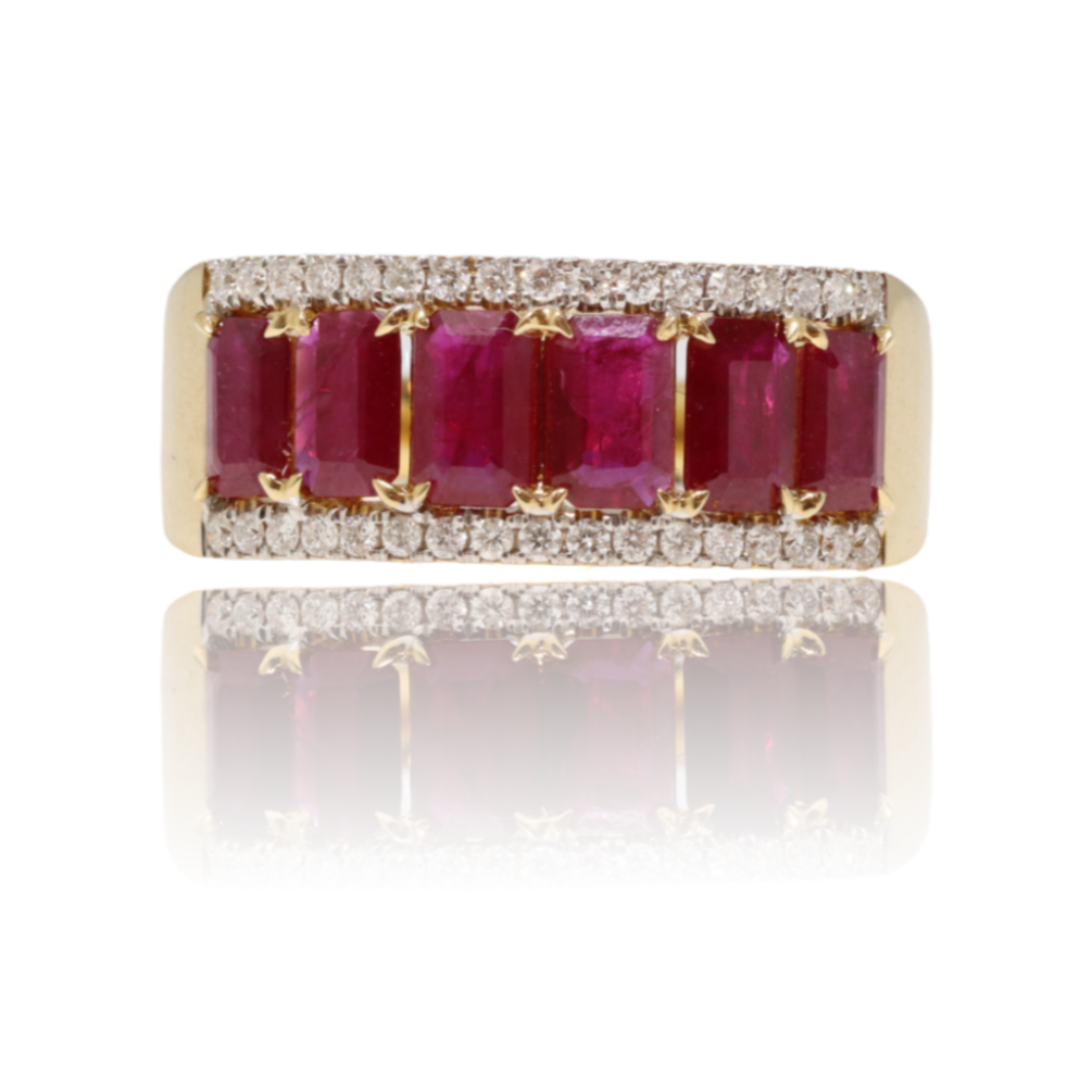 18ct yellow gold ruby and diamond straight eternity ring