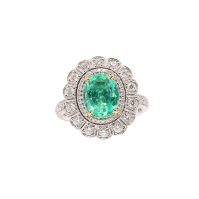 Platinum Art Deco Style Emerald and Diamond ring